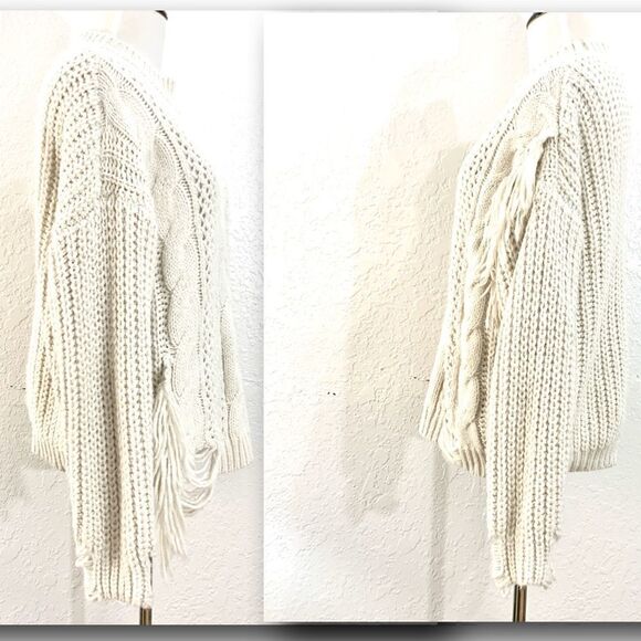 Forever 21 Tan Fringe Trim Mixed-Knit Sweater - Picture 3 of 8